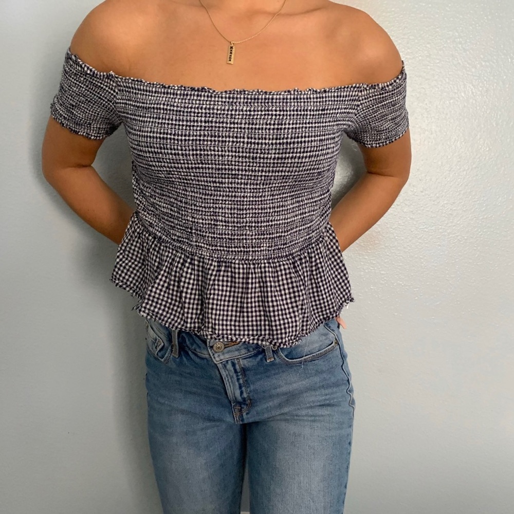 Checkered off the shoulder top!